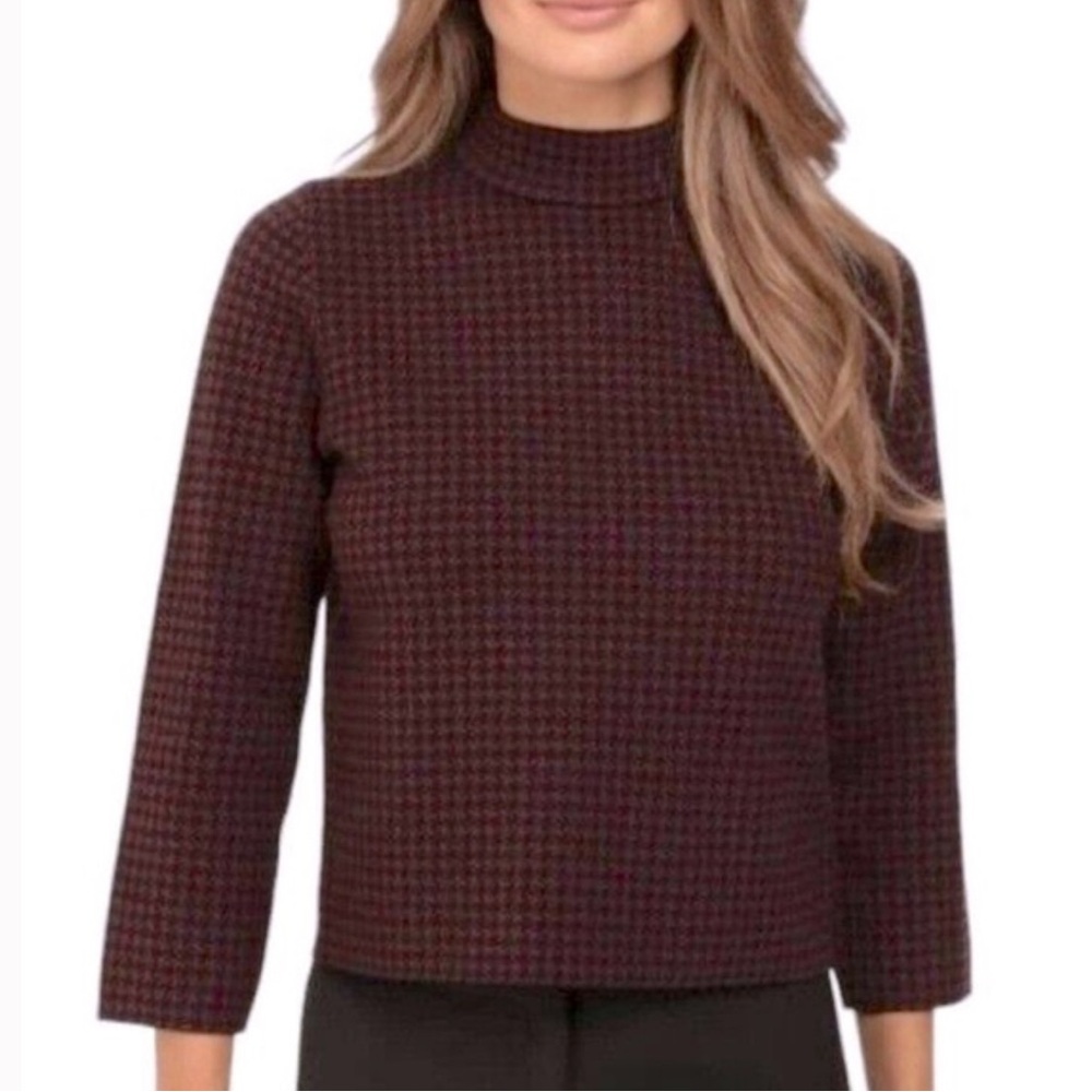 Theory Harmona Houndstooth Wool Blend Mock Neck Sweater Size Small